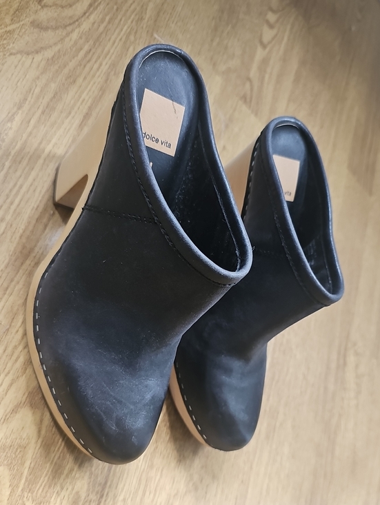 Dolce Vita Shoes - Dolce Vita Black Leather Mule Clogs with Tan Block Heel